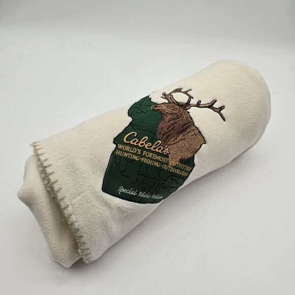 Cabelas Blanket Special Idaho Edition Lemoda Fleece Throw 60 x 50 Elk White - Picture 9 of 10